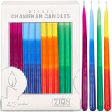 Zion Judaica Ltd Delüks Damlatmayan Hanuka Mumları Standart Boyut - 45 Heyecan Verici Üç Renkli Dekoratif Mum Konik Kalite Hanukah Mum Seti, Kendin Yap Dreidel, Dua ve Şarkı Kartı, Sekiz Gece Hanukah için