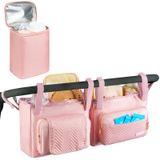 ZIOZERTT Bob Duallie ve Baby Jogger City Mini Gt2 ile Uyumlu Çift Arabalı Organizatör, Soğutucu Çanta ve Bardak Tutacağı ile Çift Arabası Caddy, Pembe