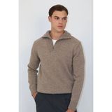Zip Yaka Örgü Regular Fit Erkek Triko Kazak | Ventov Vizon - M - 575Vizon