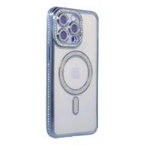 Zipax Apple iPhone 15 Pro Max ile Uyumlu Kılıf, M-Safe Şarj Özellikli, Simli Taşlı, Mavi