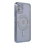 Zipax Apple iPhone 15 Uyumlu Kılıf, M-Safe Şarj Özellikli, Simli Taşlı, Mavi