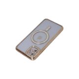 Zipax Apple iPhone 15 Uyumlu Kılıf, M-Safe Şarj Özellikli, Simli Taşlı, Mor