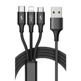 Zipax iPhone 13/13 Pro/13 Pro Max ile Uyumlu 3in1 Şarj Kablosu, Type-C/Micro USB/Lightning, 66W, 1,5 Metre, Örgü, Siyah