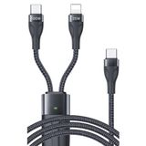 Zipax iPhone 15 16 16e 17 Pro Max Plus ile Uyumlu 100W Type-C / 20W Lightning Şarj Kablosu, 1.4m, Siyah
