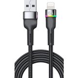 Zipax Lightning 6A Hızlı Şarj Kablosu, iPhone iPad Pro ile Uyumlu, Metal Başlık, Hasır Örgü, RGB LED, Siyah