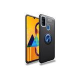 Zipax Samsung Galaxy M21 İle Uyumlu Kılıf Ravel Yüzüklü Standlı Silikon Kapak Siyah Mavi