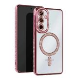 Zipax Samsung Galaxy S25 Edge Uyumlu Kılıf, Şarj Özellikli, Simli Taşlı, Pembe