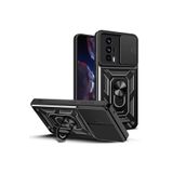 Zipax Xiaomi Poco İle Uyumlu F5 Pro Kılıf Magnetik Standlı Kamera Korumalı Kapak Zr Sürgülü Pocof5Prosiyah