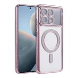 Zipax Xiaomi Poco X6 Pro ile Uyumlu Kılıf, M-Safe Şarj Özellikli, Simli Taşlı, Pembe