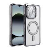 Zipax Xiaomi Redmi Note 14 4G ile Uyumlu Kılıf, M-Safe Şarj Özellikli, Simli Taşlı, Siyah