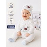 Zıpır Baby Kutulu 10 Parça Pamuklu Antialerjik Kumaş Araba Desenli Erkek Yenidoğan Çocuk Bebek Hastane Çıkışı Zıbın Seti - Beyaz