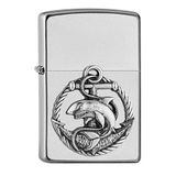 ZIPPO 2007130 – Shark Amblem, Saten Krom – Benzinli Fırtına Çakmağı, Doldurulabilir, Kaliteli Hediye Kutusunda