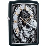 Zippo 218 Skull Clock Design Rüzgar Geçirmez Çakmak Siyah Mat Malzeme ile Ömürboyu Garanti