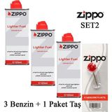 Zippo Çakmak İkmal Seti 3 Adet 125 ml Benzin ve 1 Paket Taş ile Uzun Süreli Kullanım İçin