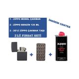 Zippo Siyah Çakmak + Zippo Benzin 125 Ml + 20 Li Zippo Taşı