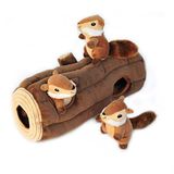 ZippyPaws Woodland Friends Burrow interaktif köpek oyuncağı – Hide and Seek köpek oyuncağı ve köpek yavrusu oyuncağı, renkli gıcırdama oyuncağı ve pelüş köpek yapbozu, sincap 'n Log