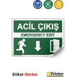 ZiPrinter Acil Çıkış Emergency Exıt Isg Uyarı Levhası Etiket 35X50 cm - 35 x 50 cm - Etiket Sticker