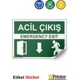 ZiPrinter Acil Çıkış Emergency Exıt Isg Uyarı Levhası Etiket 50X70 cm - 50 x 70 cm - Etiket Sticker
