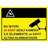 ZiPrinter Bu Işyeri 24 Saat Sesli Kamera Ile Izlenmekte V Kayıt Altına Isg Uyarı Levhası Pvc A4 21X30 cm - 21 x 30 cm