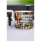 Zipzap Gta 5 Baskılı Seramik Lüks Kupa (1 Adet) T Şeklinde Özel Siyah Kulp Dalga Kulp V2T - Renkli