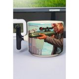 Zipzap Gta 5 Baskılı Seramik Lüks Kupa (1 Adet) T Şeklinde Özel Siyah Kulp Dalga Kulp V4T - Renkli