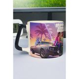 Zipzap Gta 6 Baskılı Seramik Lüks Kupa (1 Adet) Özel Siyah Kulp Dalga Kulp V5D - Renkli