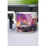 Zipzap Gta 6 Baskılı Seramik Lüks Kupa (1 Adet) T Şeklinde Özel Siyah Kulp Dalga Kulp V5T - Renkli