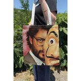Zipzap La Casa De Papel-Profesör V1 Çift Taraflı Yazlık Kışlık Kanvas Baskı Bez Çanta Dizi Film
