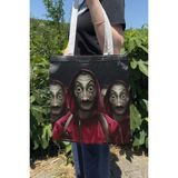 Zipzap La Casa De Papel V3 Çift Taraflı Yazlık Kışlık Kanvas Baskı Bez Çanta Dizi Film