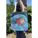 Zipzap Ponyo Miyazaki Ghibli V2 Yazlık Kışlık Çift Taraflı Kanvas Baskı Bez Çanta Anime Çantası