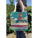 Zipzap Ponyo Miyazaki Ghibli V5 Yazlık Kışlık Çift Taraflı Kanvas Baskı Bez Çanta Anime Çantası
