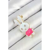 Zirkon Taş Detaylı Beyaz Ve Pembe 3D Tavşan Figürlü Kadın Broş Eb-53-Vice/(1395) 2496