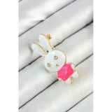 Zirkon Taş Detaylı Beyaz Ve Pembe 3D Tşan Figürlü Kadın Broş