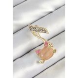 Zirkon Taşlı 3D Kedi Detaylı Nota Figürlü Gold Renk Kadın Broş - EBJ250530W34440 BR444