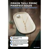 Zirkon Taşlı 45 Cm Pirinç Gold Manifest Model Kolye - Kadın Takı Aksesuar Bx-313625