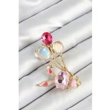 Zirkon Taşlı Balonlu Pembe Tavşan Figürlü Gold Renk Kadın Broş - EBJ250530W34447