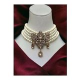 Zirkon Taşlı Choker Tasma Inci Kolye