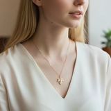 Zirkon Taşlı Çınar Yaprağı Çelik Kolye Rose Renk - Takı Modelleri