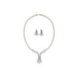 Zirkon Taşlı Doğal İnci Küpe Kolye İkili Set