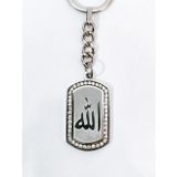 Zirkon Taşlı Gümüş Renk "Allah" Lafızlı Metal Künye Anahtarlık - Manevi & Şık Tasarım