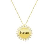 Zirkon Taşlı Güneş Tasarım Gold Renk Kişiye Özel İsim/Harf Yazılı 925 Ayar Gümüş Kadın Kolye