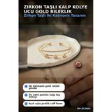 Zirkon Taşlı Kalp Kolye Ucu Gold Bileklik - Pirinç Materyal Kadın Aksesuarı Bx-313603