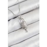 Zirkon Taşlı Kilit Ve Sallantılı Anahtar Model Gümüş Renk Kadın Kolye - EBJ250711W36521