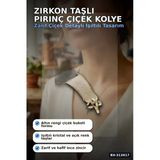Zirkon Taşlı Pirinç Çiçek Kolye 45 Cm Zincirli Görünümlü Kadın Takısı Bx-313617