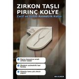 Zirkon Taşlı Pirinç Kadın Kolye - 45 Cm Bar Tasarım, Gümüş Tonunda Tekli Ürün Bx-313628