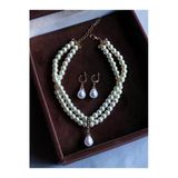 Zirkon Taşlı Tasma Choker İnci Kolye Ve İnci Küpe Seti Düğün Nikah Kına
