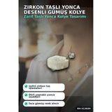 Zirkon Taşlı Yonca Desenli Gümüş Renk Pirinç Kadın Kolye 45 Cm Zincirli Bx-313630