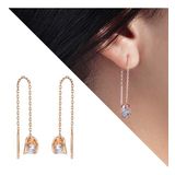 Zirkon Tektaşlı Sandviç Tasarım Rose Renk 925 Ayar Gümüş Sallantılı Küpe