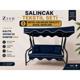 Zish Home ALTALENO Mavi 3 Kişilik 164×48 cm Süngerli Bahçe Balkon Salıncak Minderi | Yıkanabilir Kılıflı, Tenteli Keten Kumaş Tekstil Seti | 24 DNS 8 cm Orta Sert Sünger