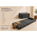 Zish Home FLEXA Antrasit 7 cm Katlanır Sünger Yatak | Yer Yatağı, Misafir Yatağı | Puf, Koltuk, Şilte ve Minder Kullanımı | Taşıma Kulplu | Fermuarlı Yıkanabilir Keten Kılıf | 24 DNS Orta Sert Sünger - 90 × 190 cm